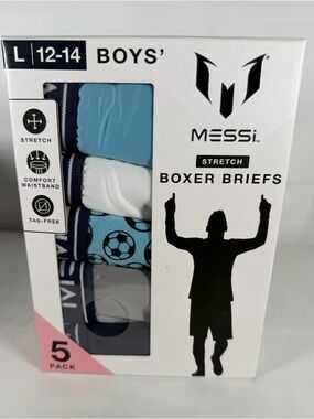 Messi Boys' Stretch Boxer Briefs - Light Blue & White - 5 Pack